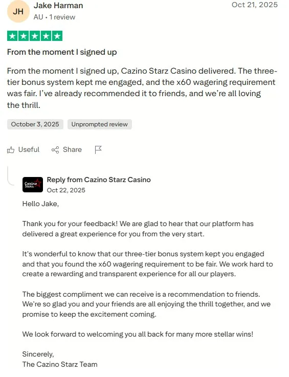 Suspicious Trustpilot review calling 60x wagering fair and normal
