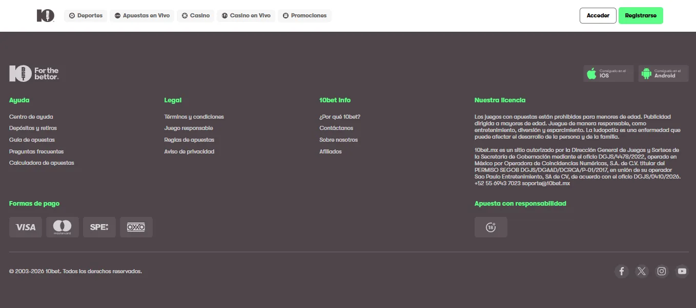 10bet footer showing UK Gambling Commission licence 43173