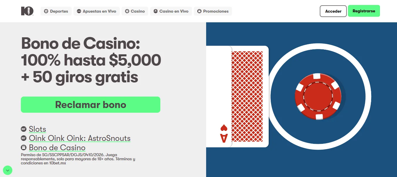Screenshot of 10bet's homepage