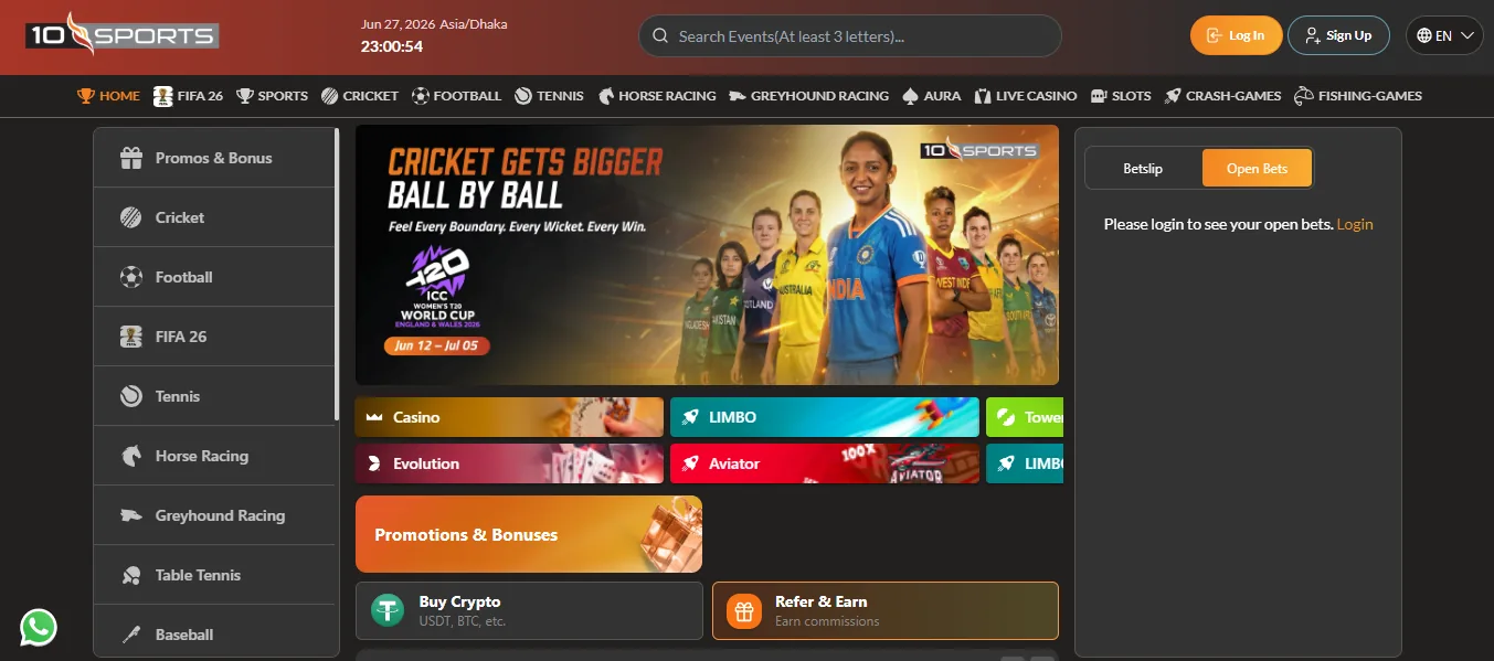 Screenshot of 10Sports's homepage