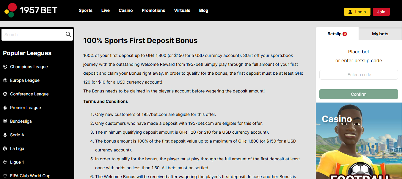 1957bet welcome bonus headline