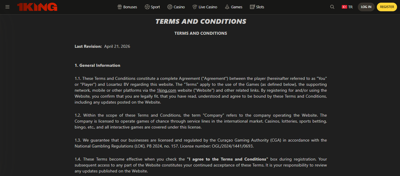 1king bonus terms