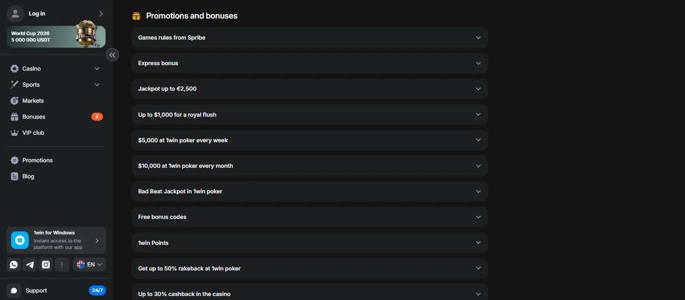 1Win bonus wagering terms