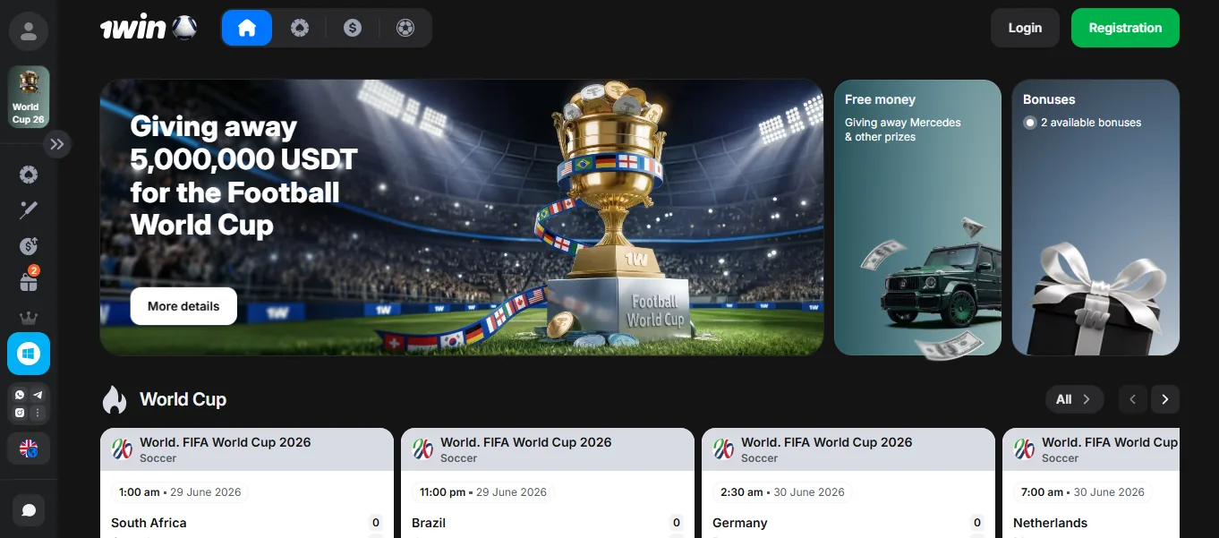 Screenshot of 1Win's homepage