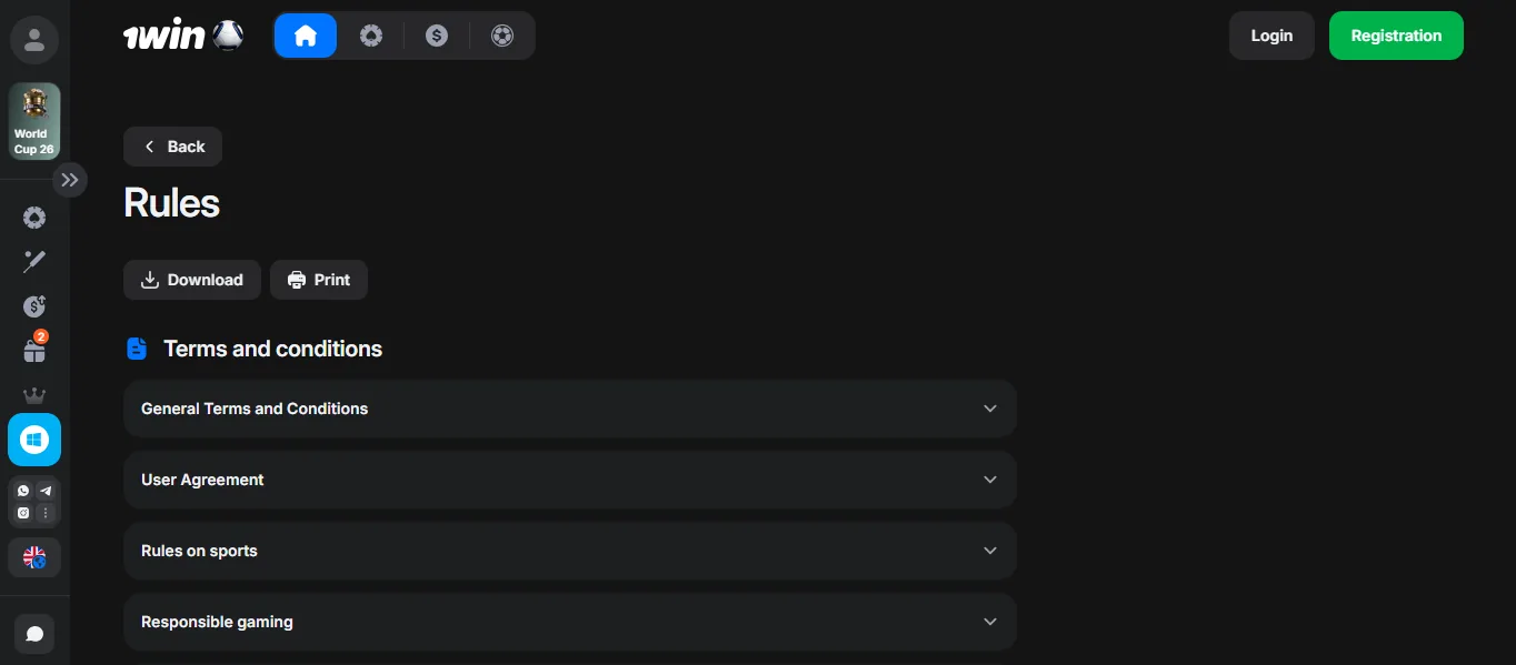 Screenshot of 1Win's responsible-gambling tools