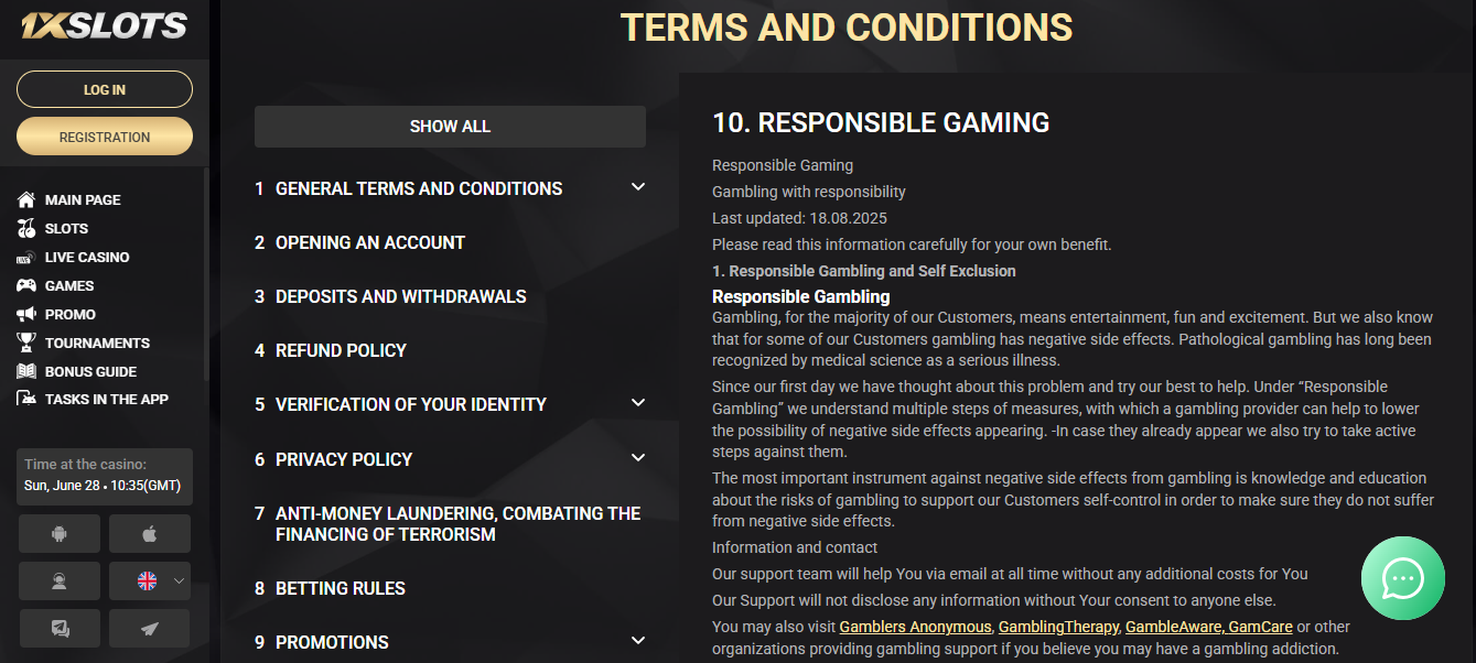 Responsible Gambling screenshot