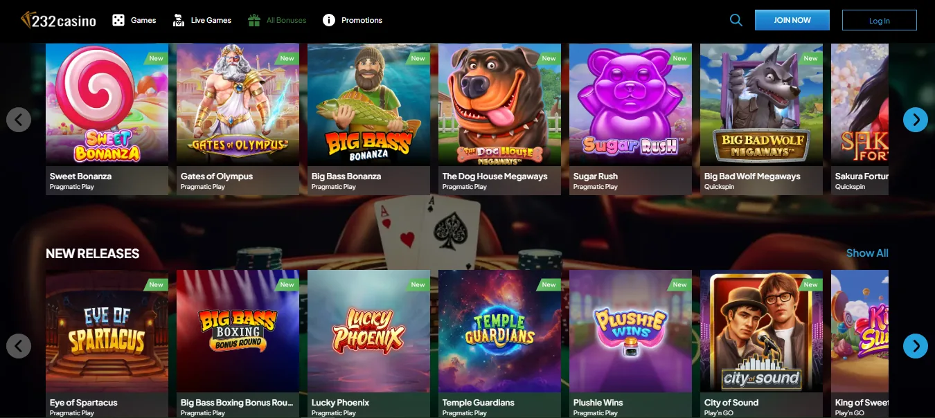 232Casino games lobby