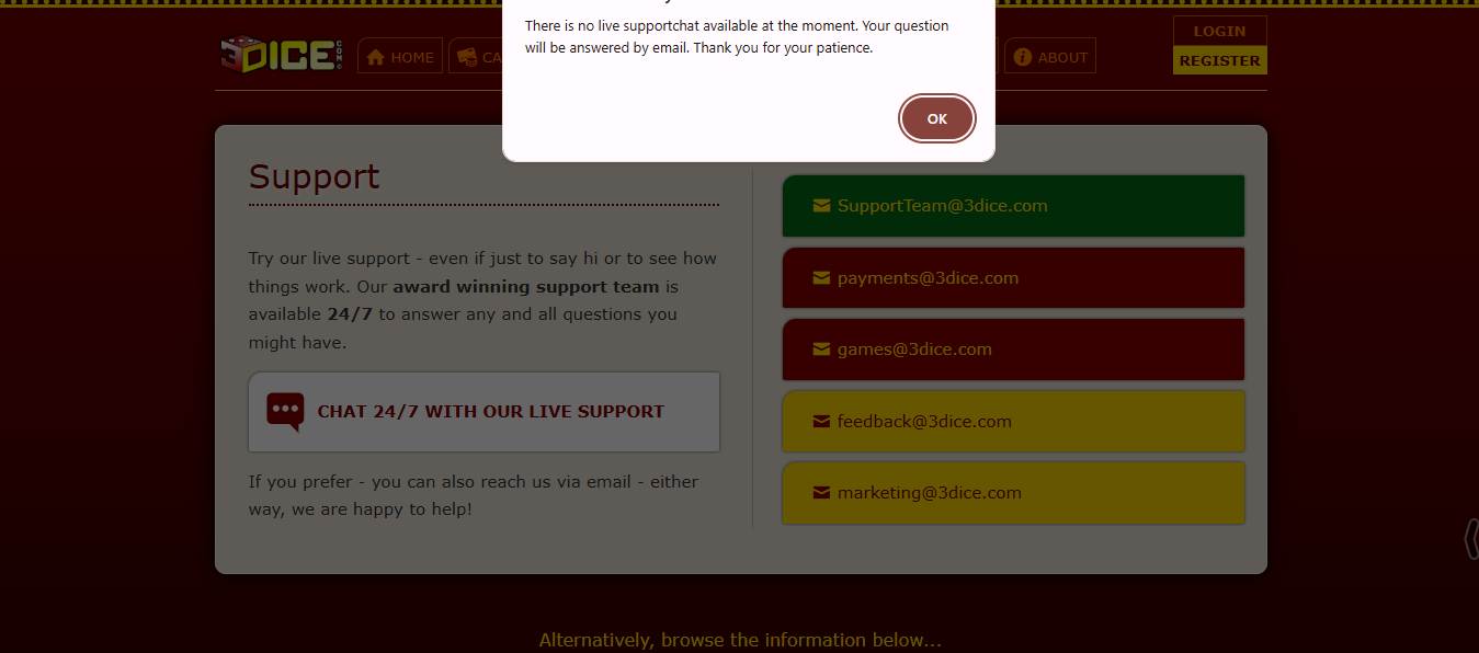 3Dice live chat support