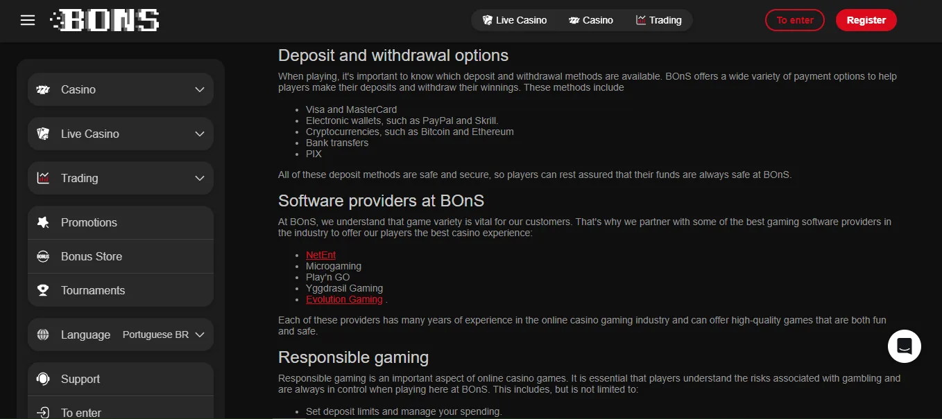 Screenshot of Bons's cashier and payment methods