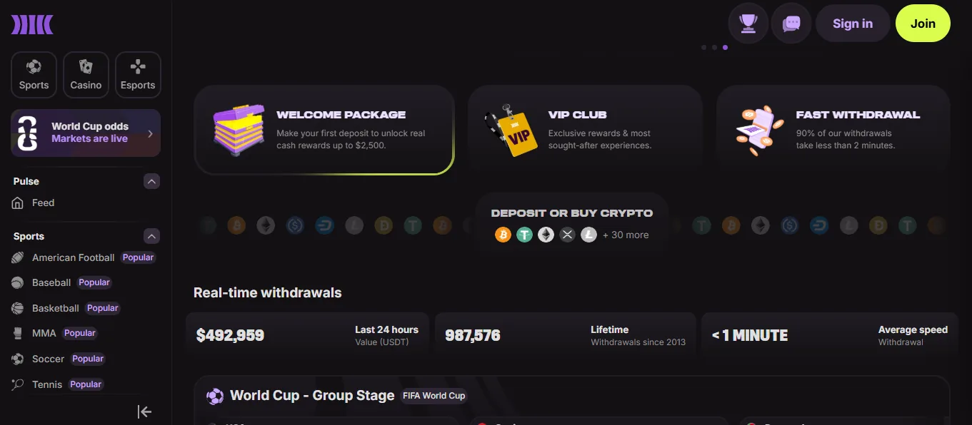 Screenshot of Cloudbet's cashier and payment methods