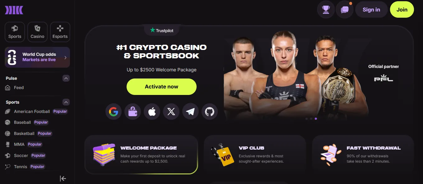 Screenshot of Cloudbet's homepage