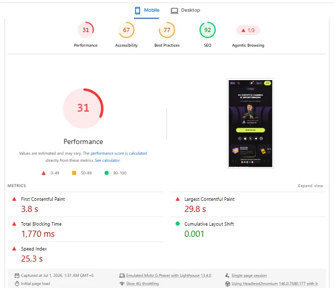 Screenshot of Cloudbet's mobile site