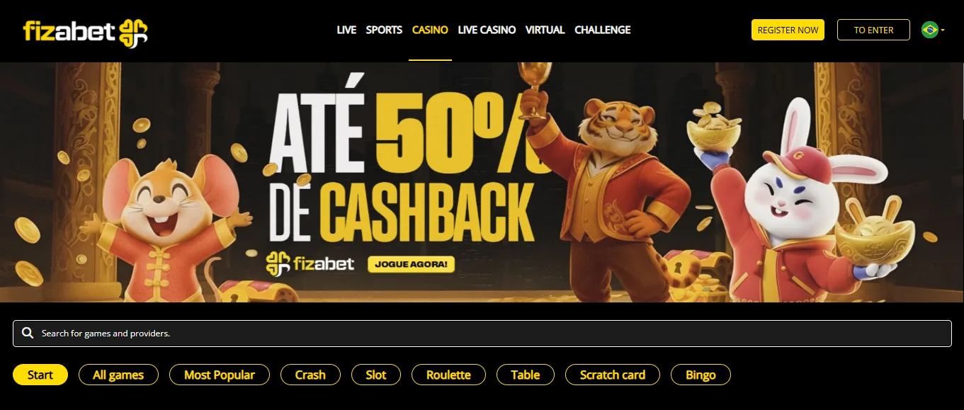 Screenshot of Fizabet's homepage