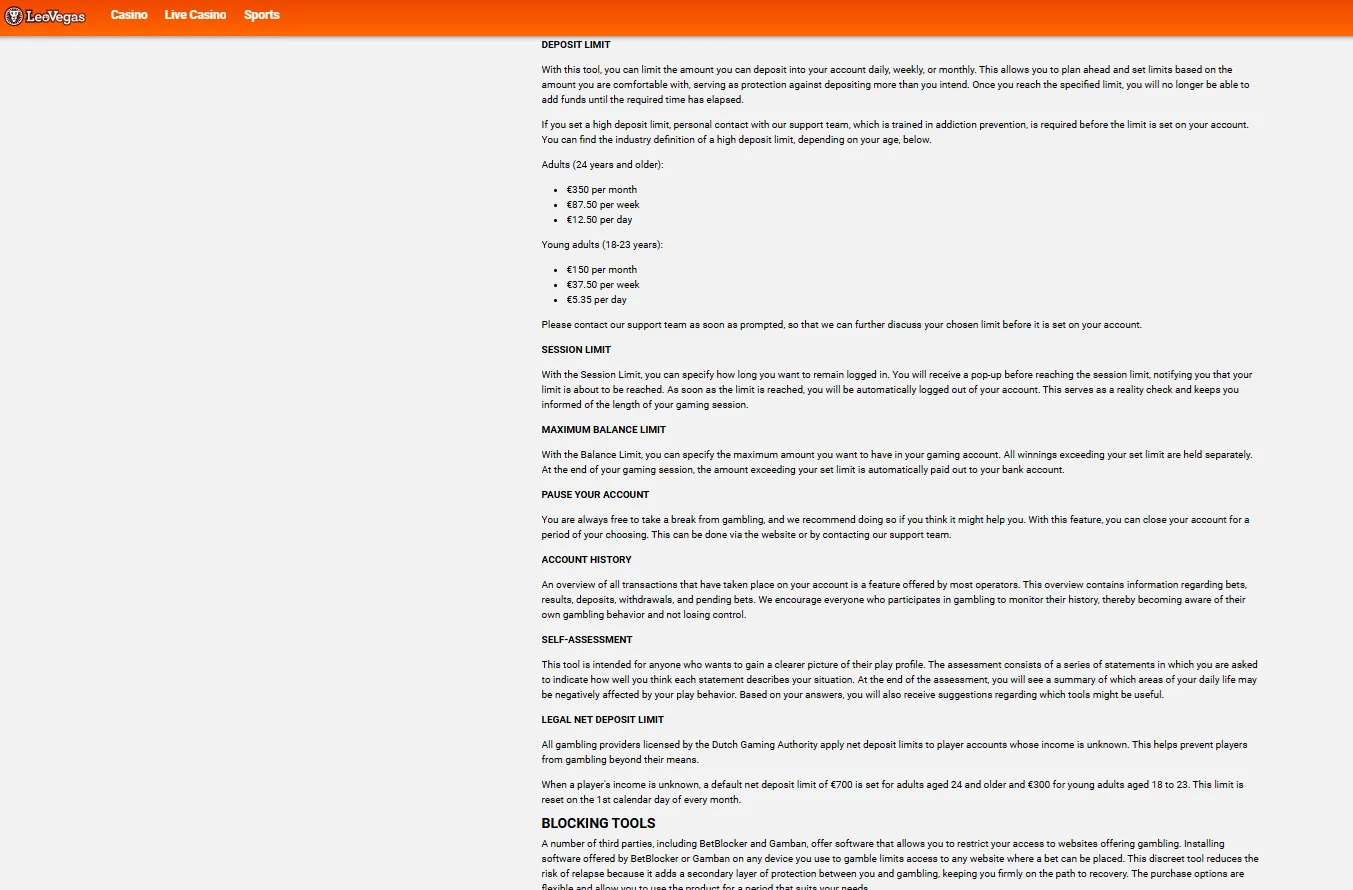 LeoVegas responsible gambling tools: deposit and session limits — TopCasinoScout