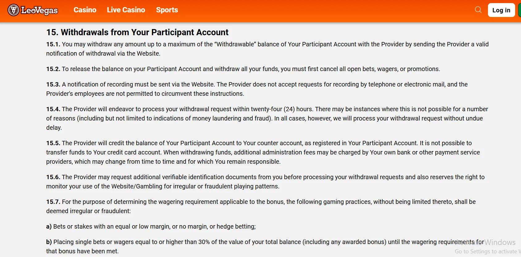 LeoVegas withdrawal terms: 24-hour processing target and KYC — TopCasinoScout