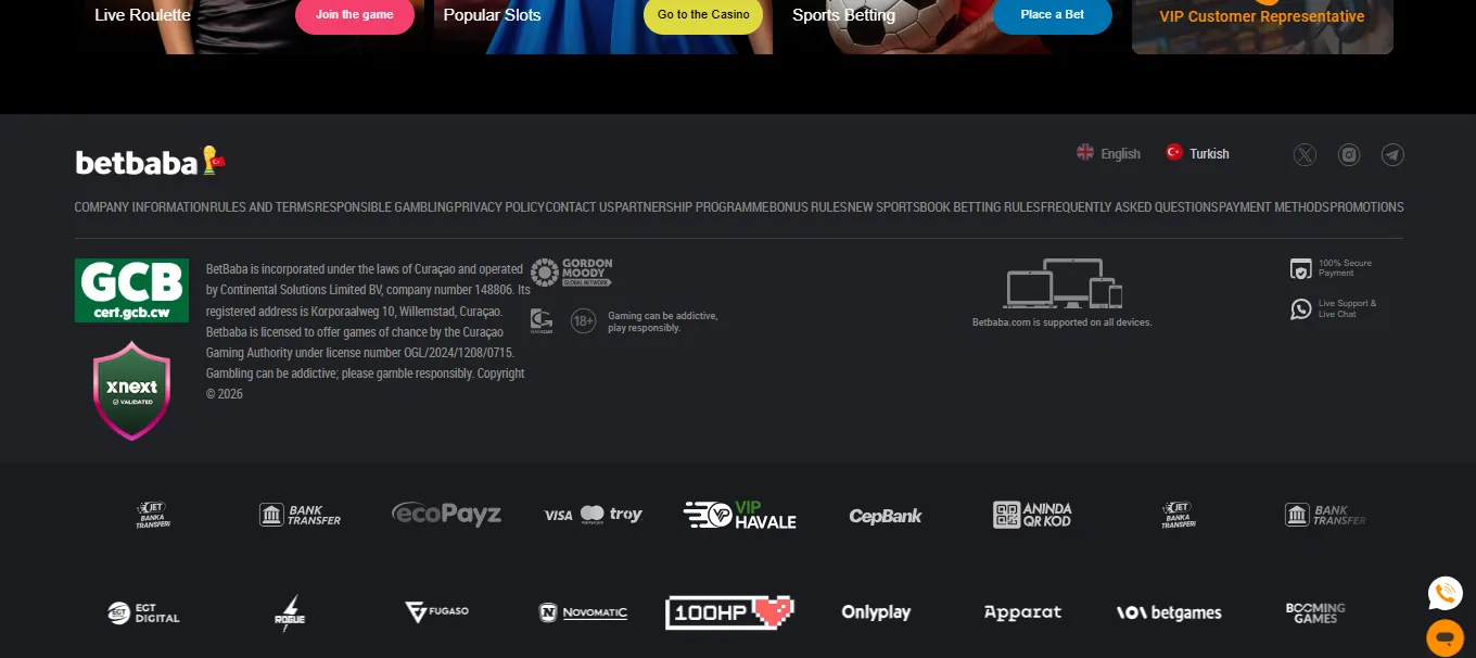 BetBaba payment methods
