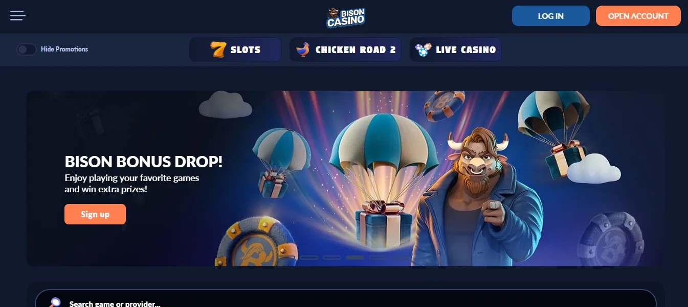 Screenshot of Bison's homepage