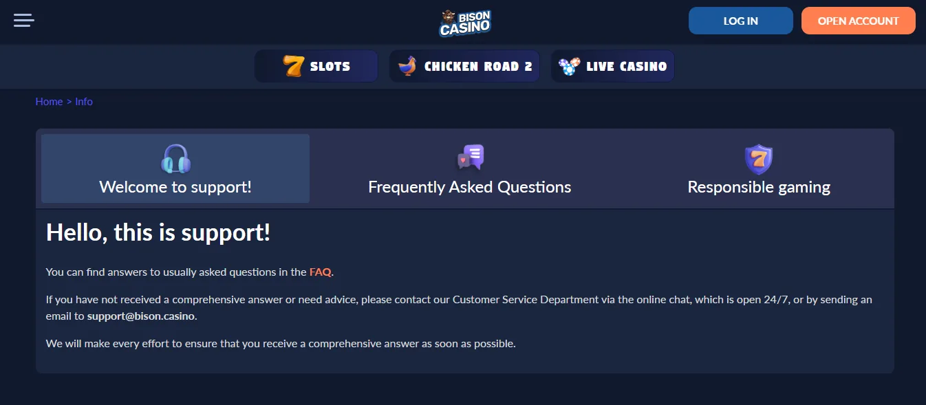 Screenshot of Bison's live chat support window