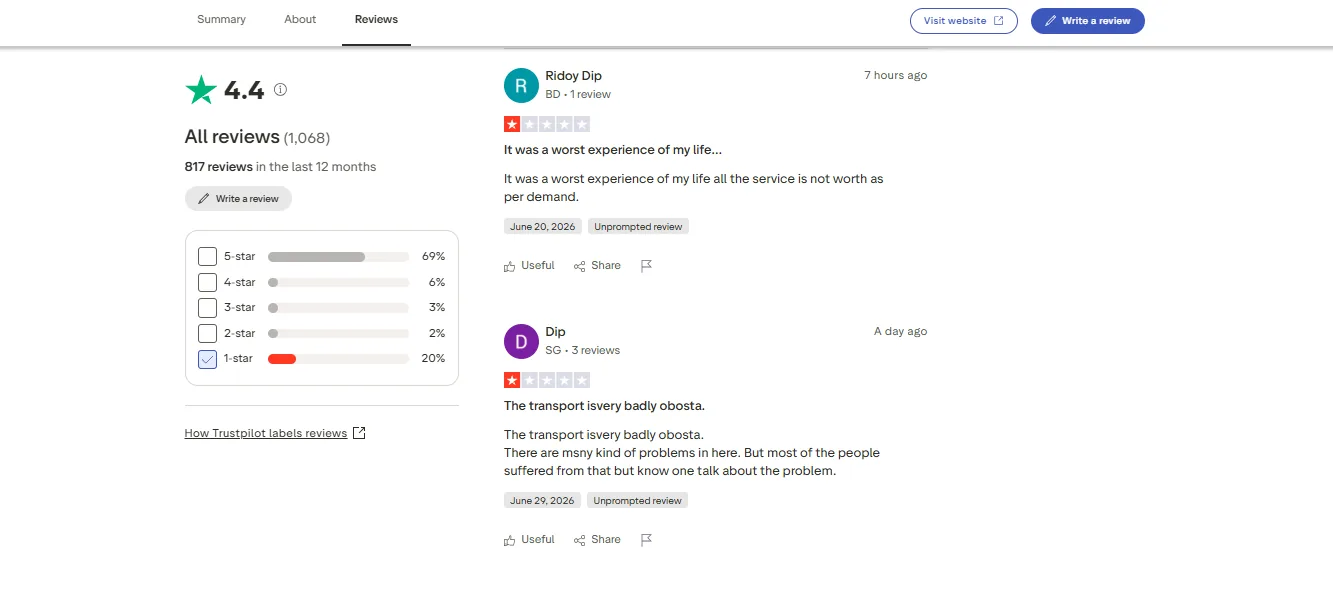 Screenshot of Bison's negative Trustpilot review