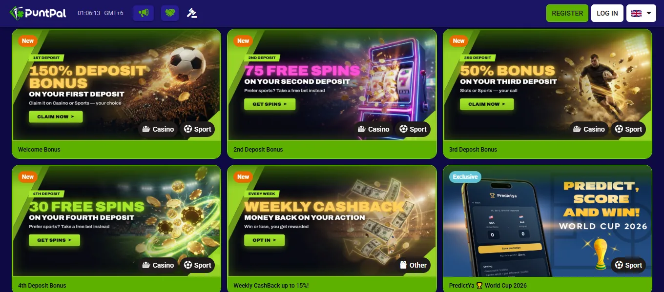 Screenshot of Puntpal's welcome bonus offer