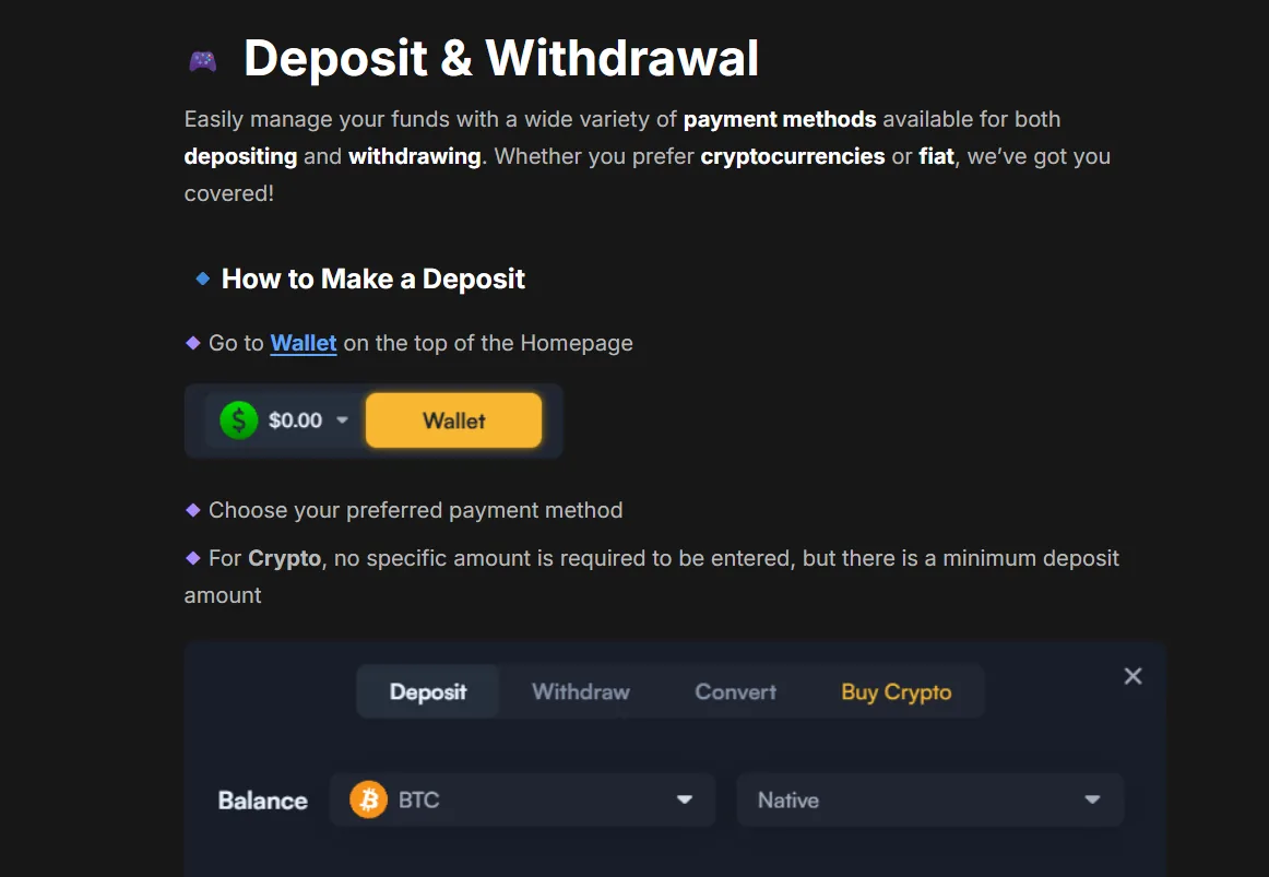 Satoshi Hero deposit methods in the cashier