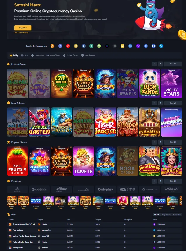 Satoshi Hero games lobby