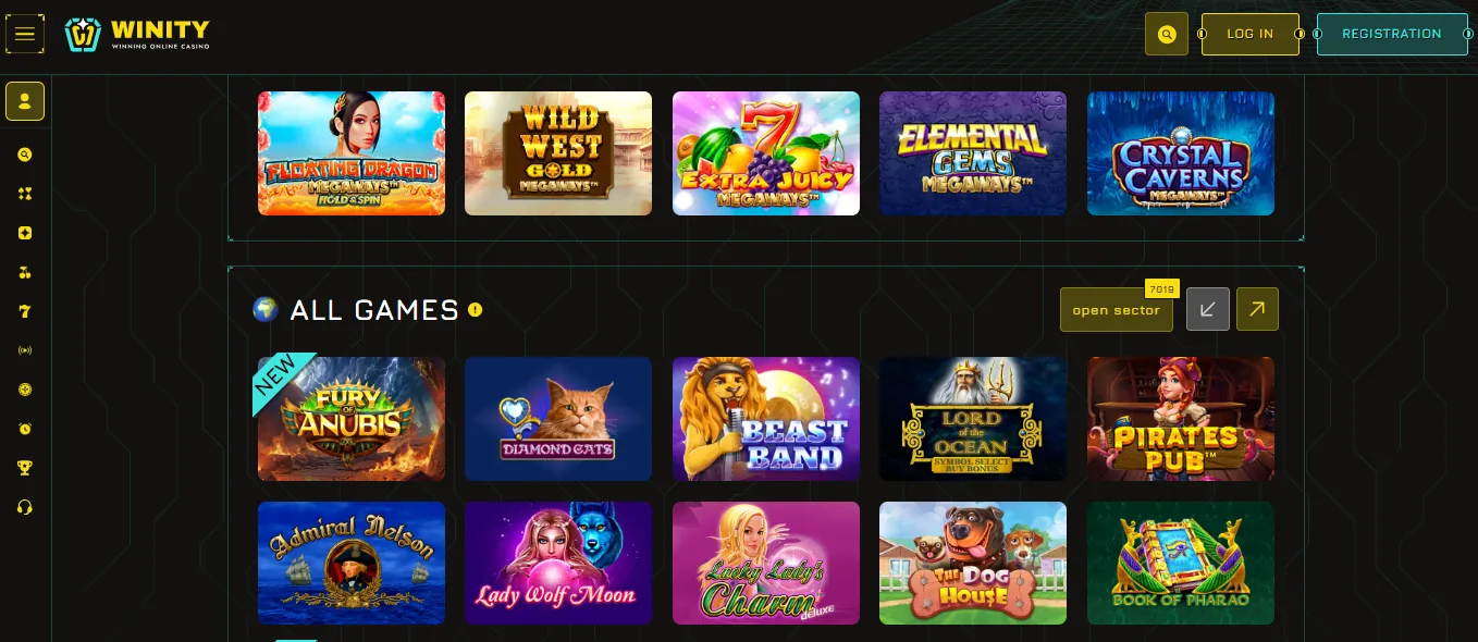 Screenshot of Winity's games lobby