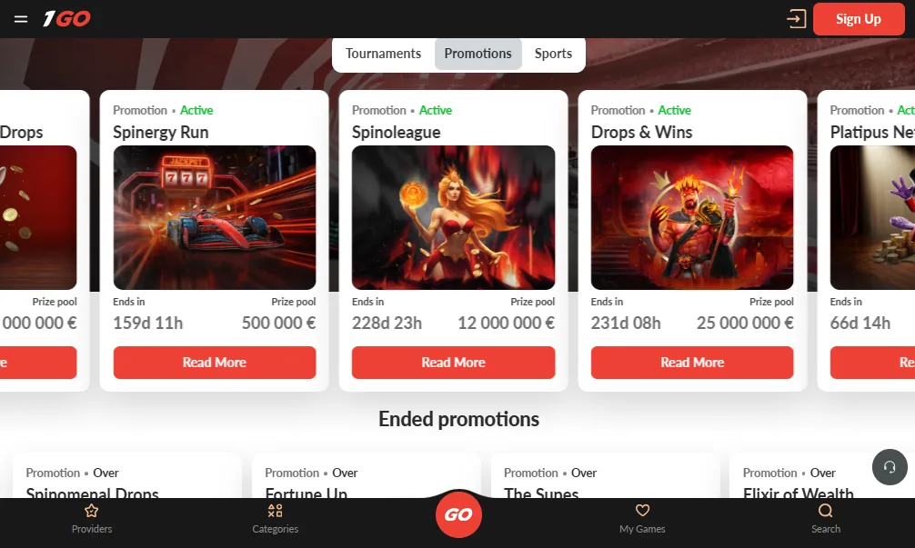 Screenshot of 1GO Casino's welcome bonus offer