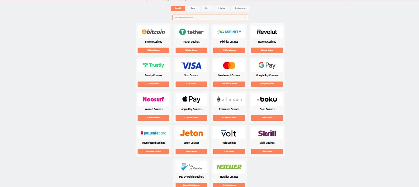 Screenshot of Bambet's cashier and payment methods