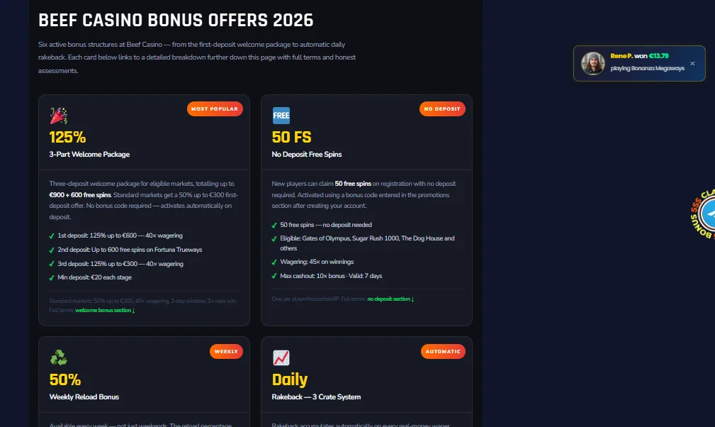 Screenshot of Beef's welcome bonus offer