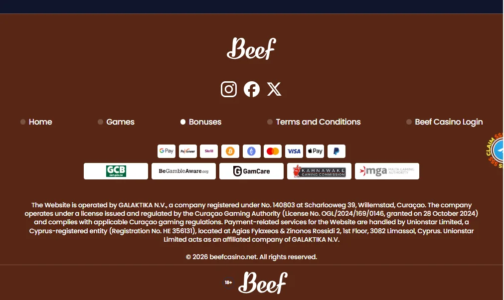 Screenshot of Beef's cashier and payment methods