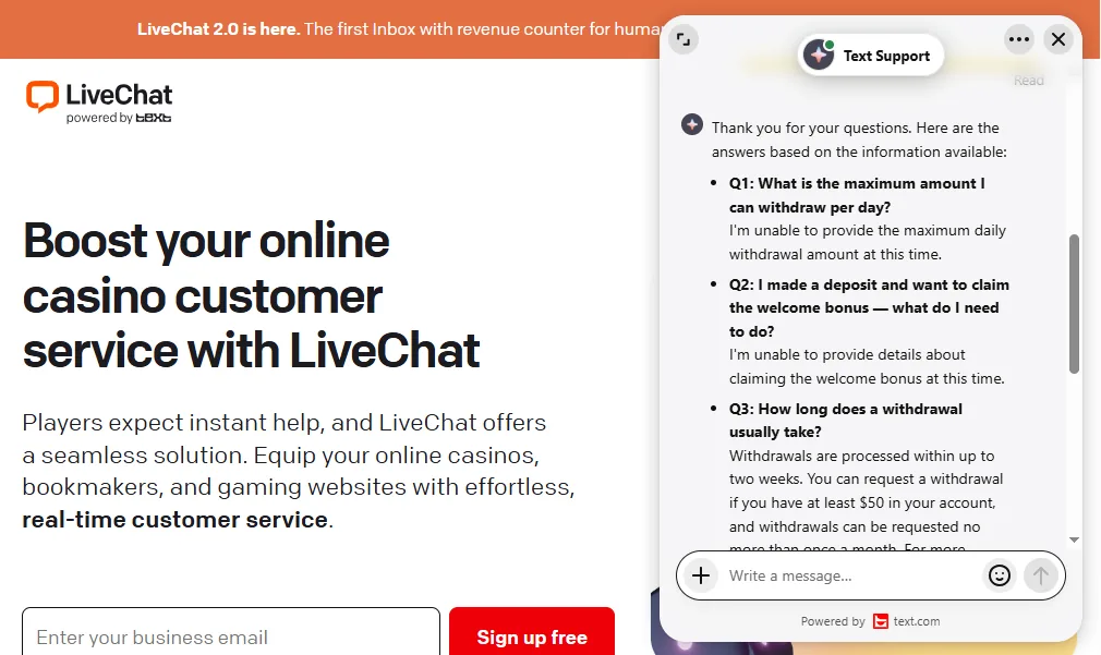 Screenshot of Beef's live chat support window