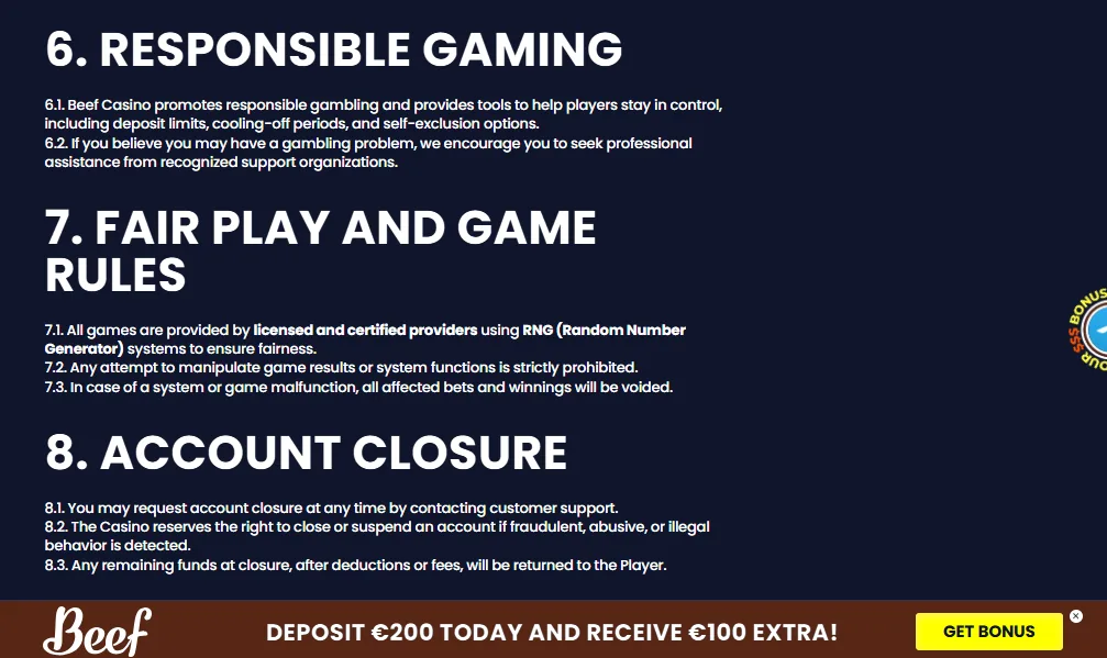 Screenshot of Beef's responsible-gambling tools