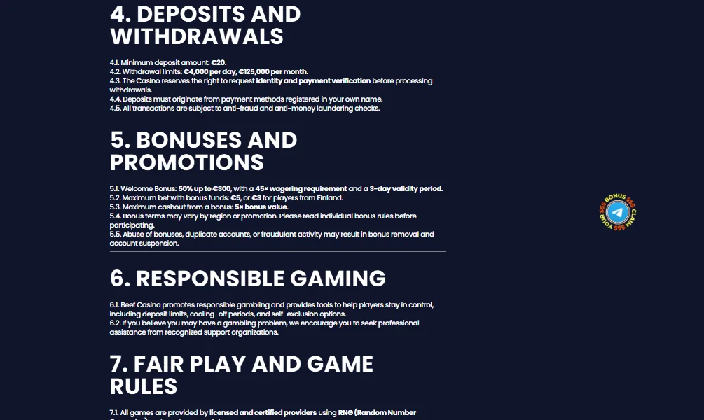 Screenshot of Beef's withdrawal section and limits