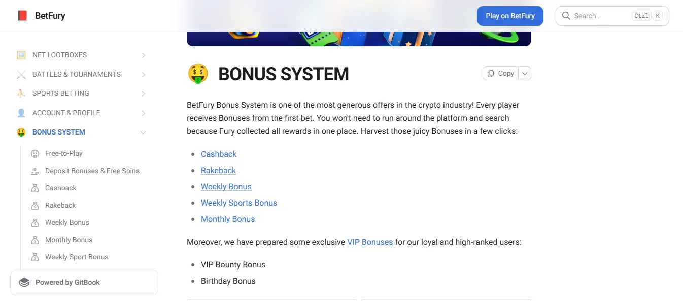 Screenshot of BetFury's bonus terms and wagering requirements
