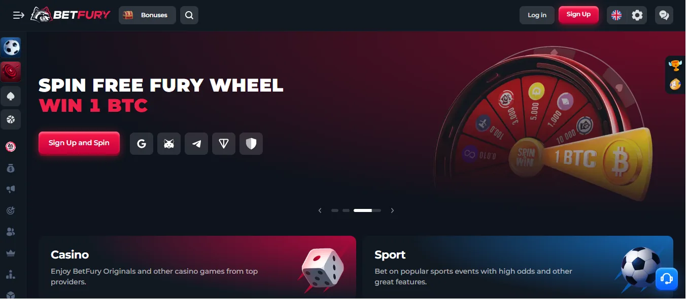 Screenshot of BetFury's homepage