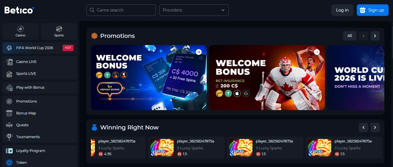 Screenshot of Betico's welcome bonus offer
