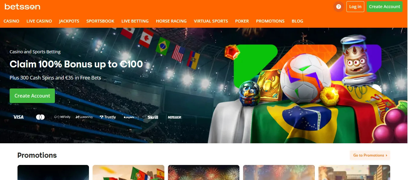 Screenshot of Betsson's welcome bonus offer