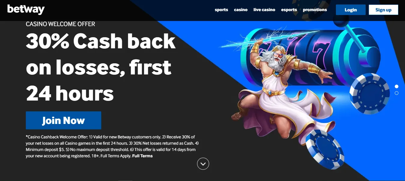 Screenshot of Betway's homepage