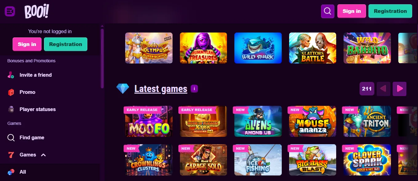 Screenshot of Booi's games lobby