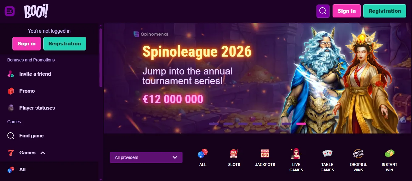 Screenshot of Booi's homepage