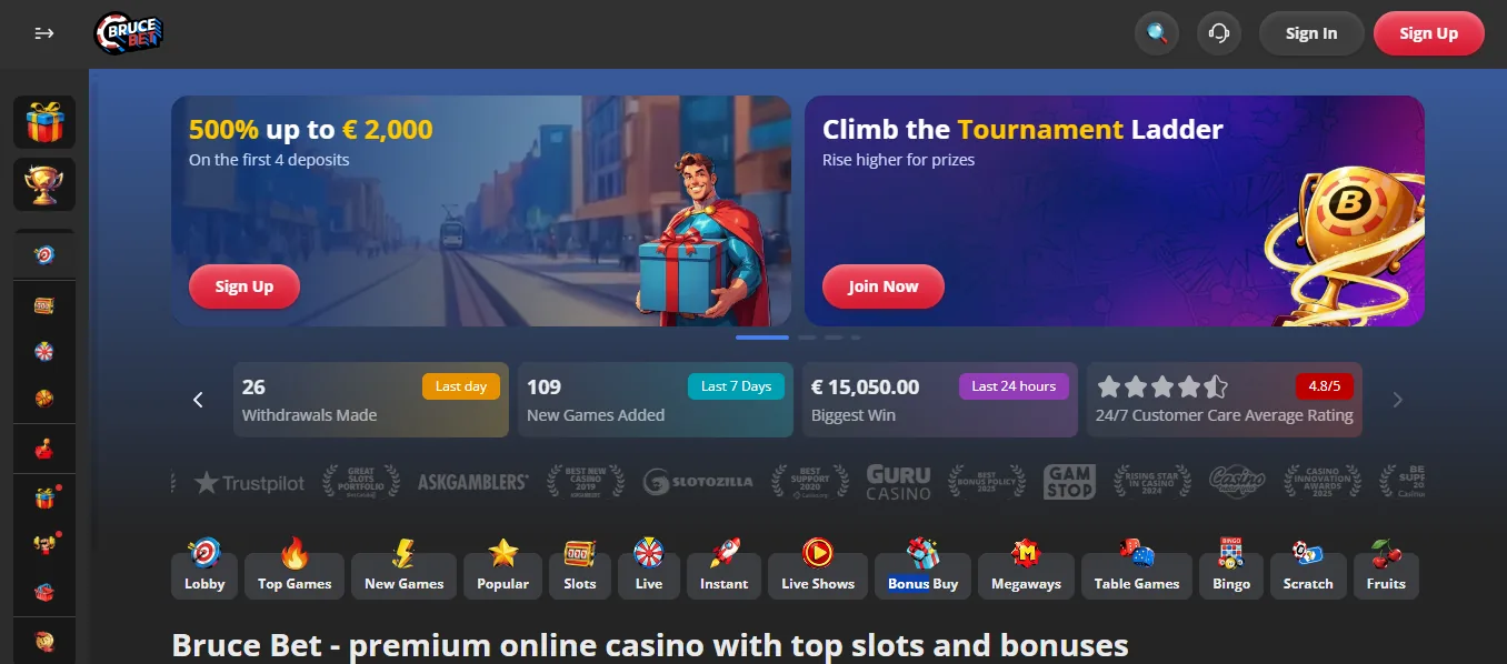 Screenshot of Bruce's welcome bonus offer