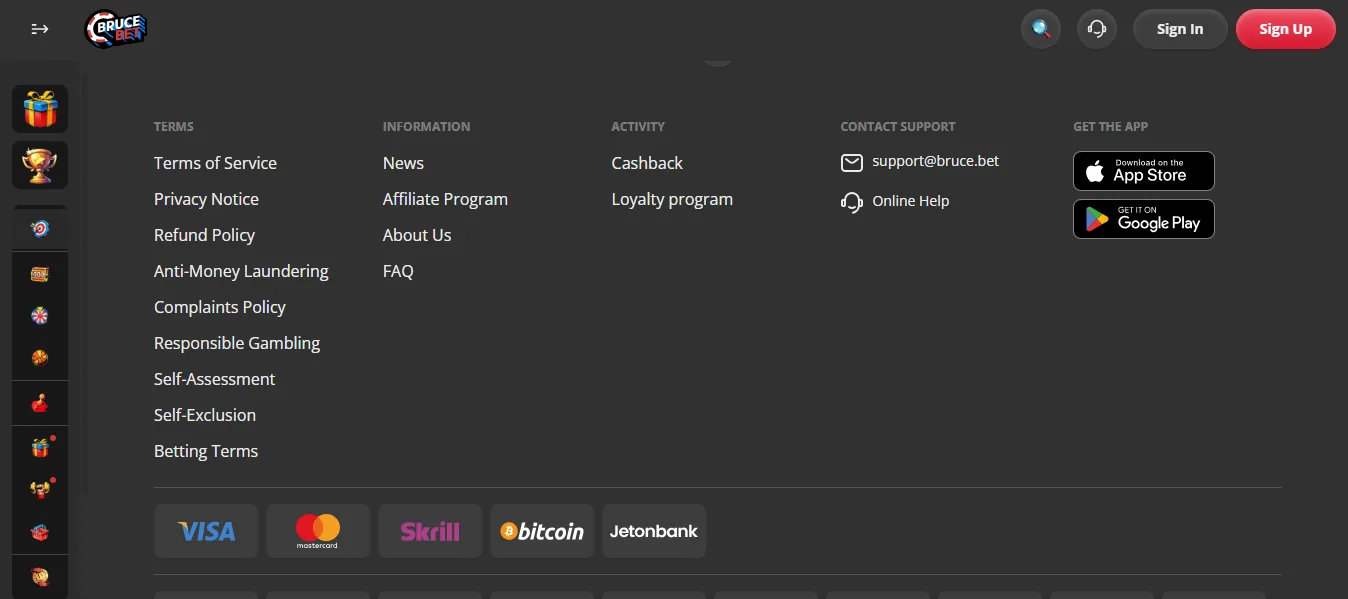Screenshot of Bruce's cashier and payment methods