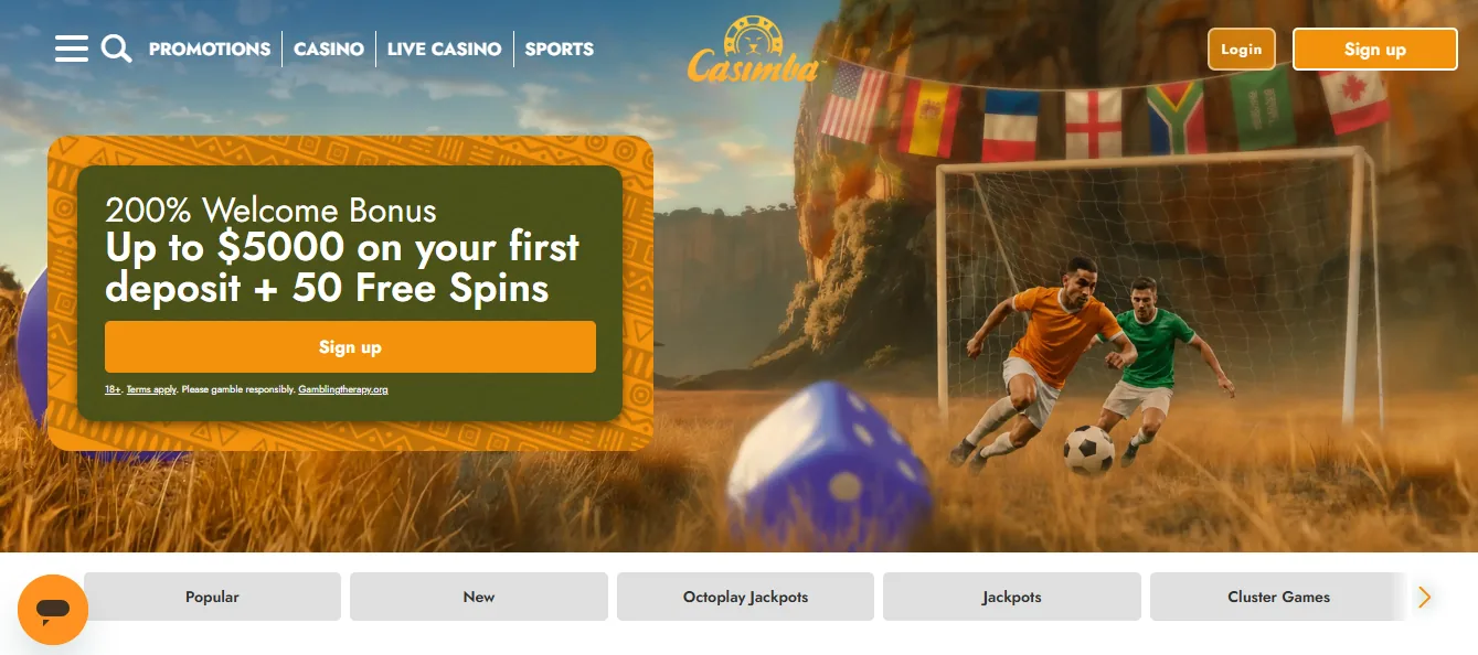 Screenshot of Casimba's welcome bonus offer