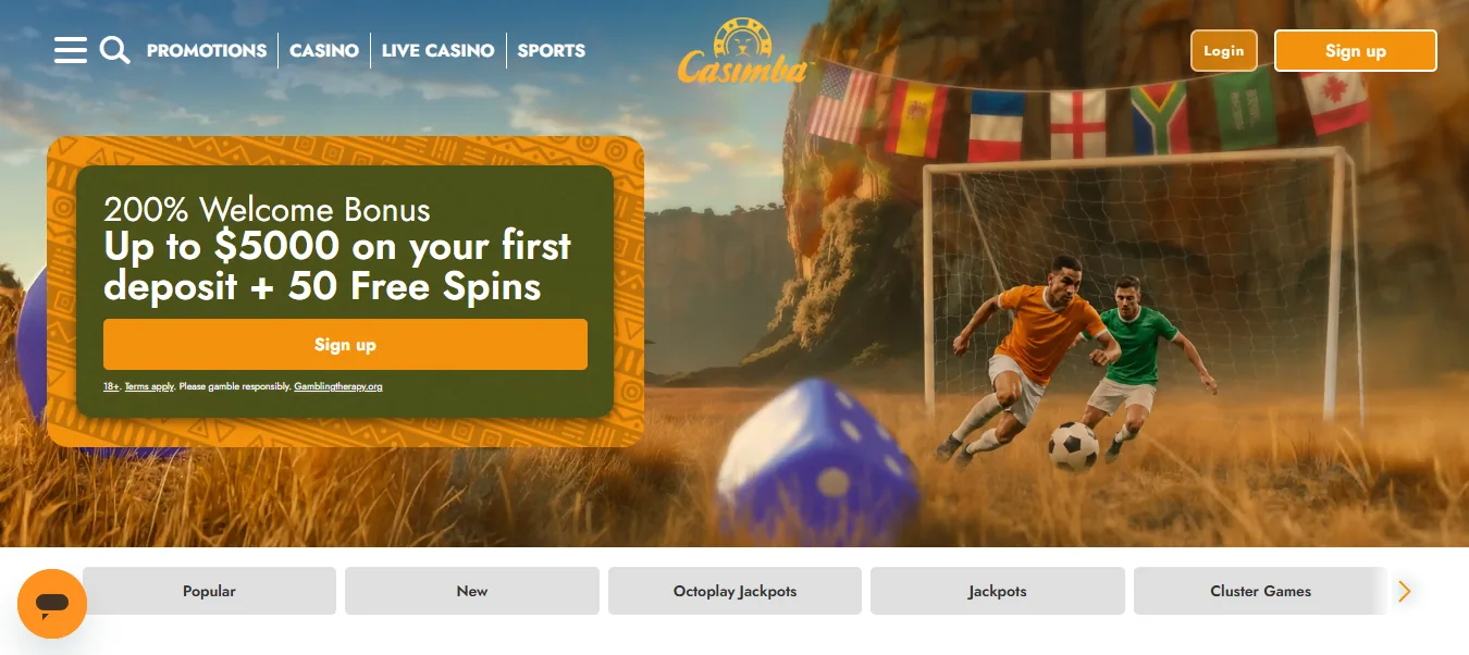 Screenshot of Casimba's homepage