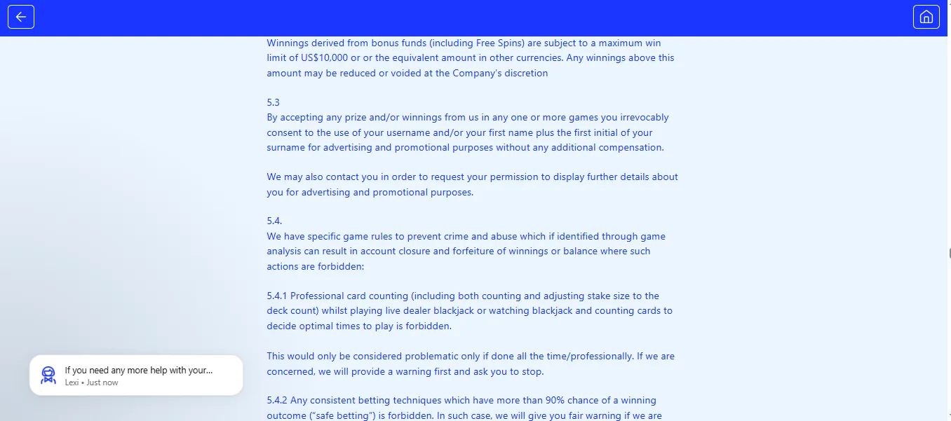Screenshot of Casino Secret's bonus terms and wagering requirements