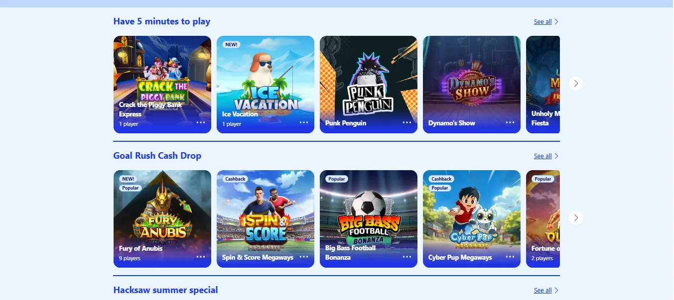 Screenshot of Casino Secret's games lobby