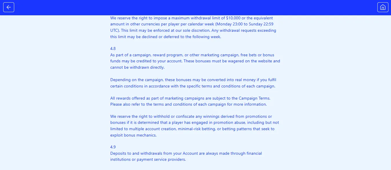 Screenshot of Casino Secret's withdrawal section and limits