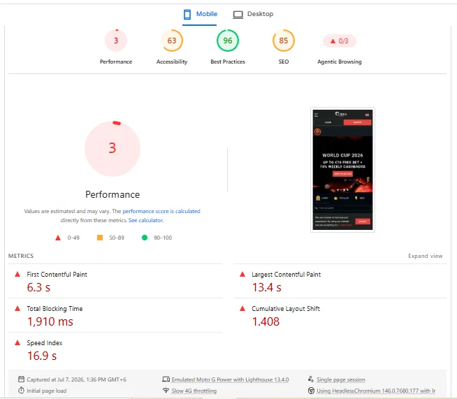Screenshot of Cobra Casino's mobile site