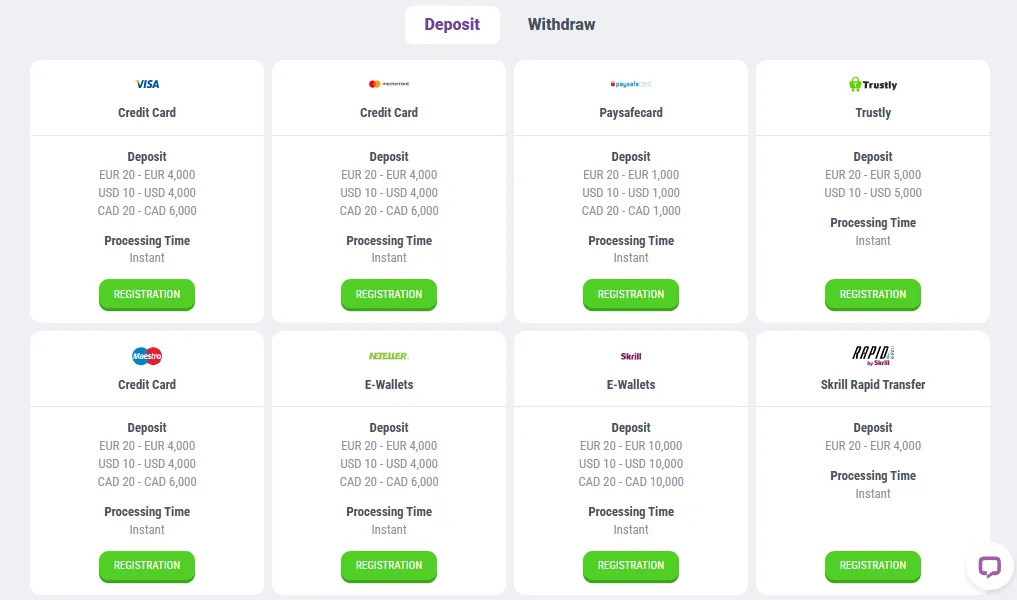 Screenshot of Cookie Casino's cashier and payment methods